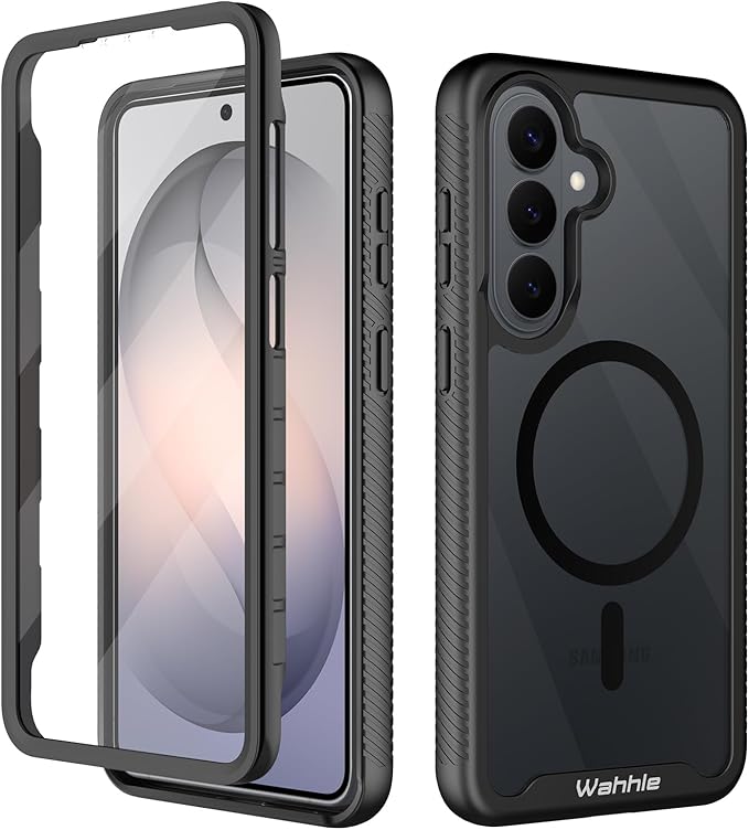 wahhle Compatible with Samsung Galaxy S26 Case, Magnetic Wireless Charging Built in Screen Protector Full Body Shockproof Slim Fit Bumper Protective Phone Cover for S26 - Black/Clear