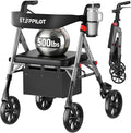 Bariatric Rollator Walker with Seat for Seniors, 500lb Capacity Aluminum Frame, Zero Wobble, 16lb Lightweight, 8" All Terrain Wheels, 10-Level Adjustable Handle/Seat, Cup Holder, Cane Clip