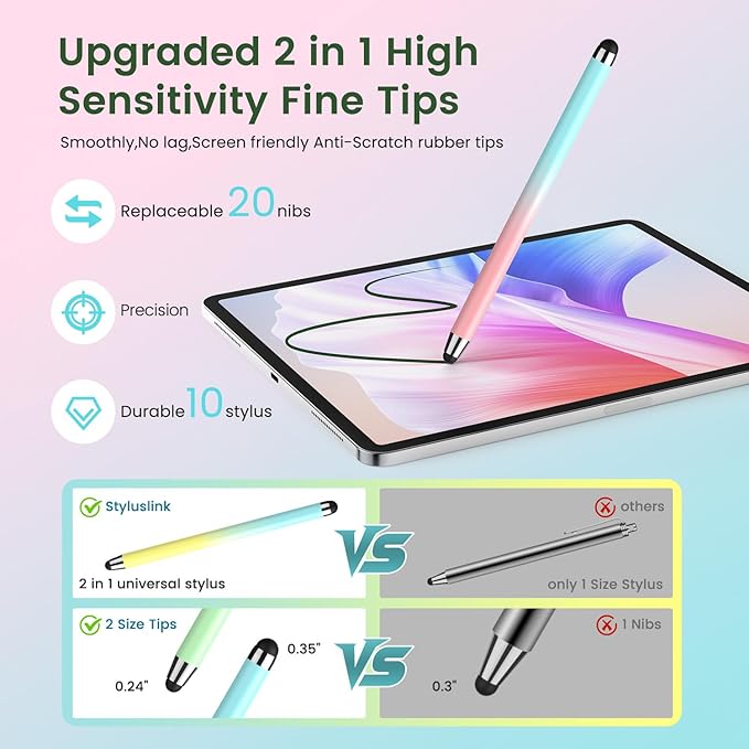 Stylus Pen for Touchscreen 10 Pack, 2 in 1 Universal Stylus High Precision Sensitivity, Stylus Pen for ipad, iPhone, Android, Galaxy Microsoft,Chromebook Tablet All Capacitive Touch Screens