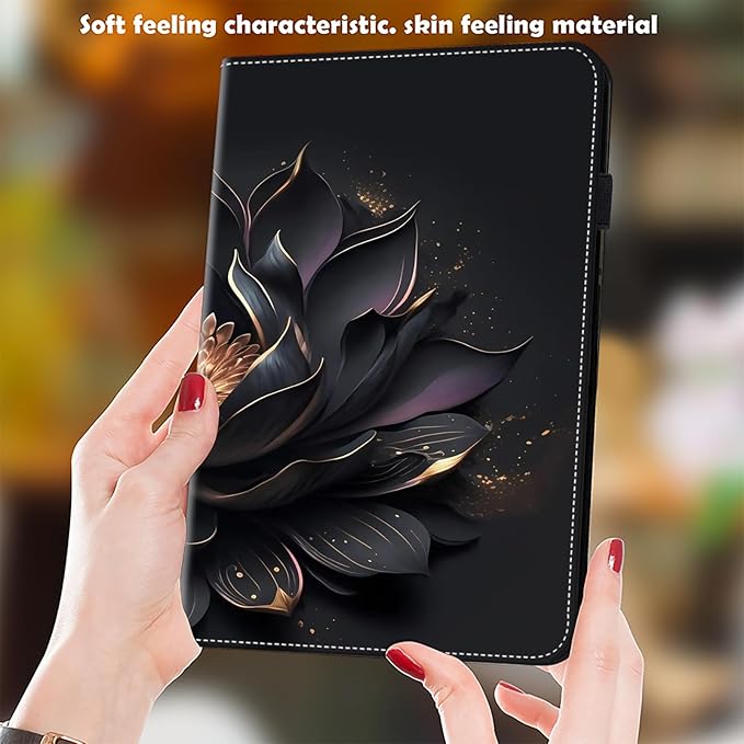 Dteck for Galaxy Tab S6 Lite (10.4") Tablet Case 2024/2022/2020 (SM-P620/P610), PU Leather Slim Folio Case with Adjustable Stand, Lightweight Protective Cute Cover with Stylus Pen Loop (Black Flower)