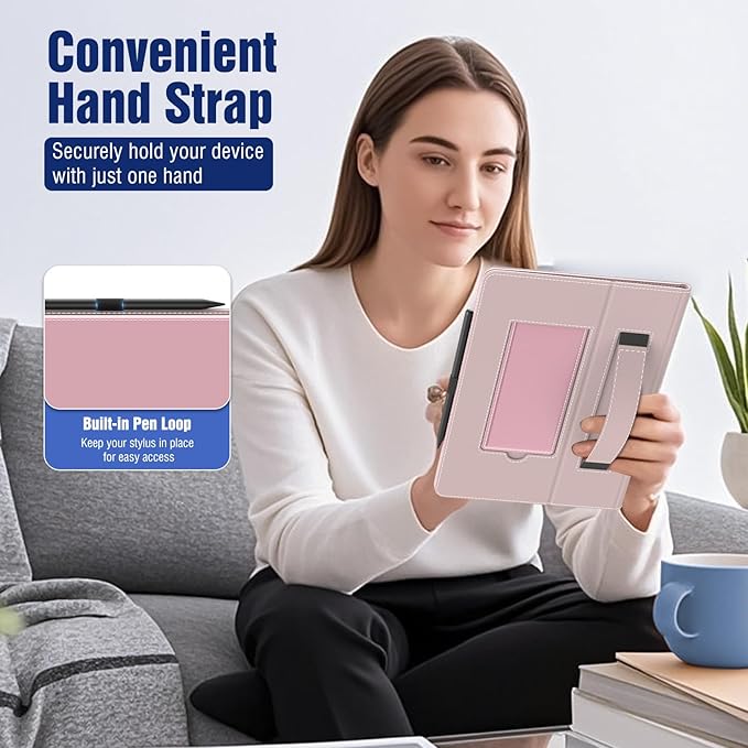 TiMOVO Universal Case for 10.1 Inch Android Tablet with Pen Loop, Lightweight Folding Stand Cover with Hand Strap for All 9.6"-11" Touchscreen Tablet, Light Pink