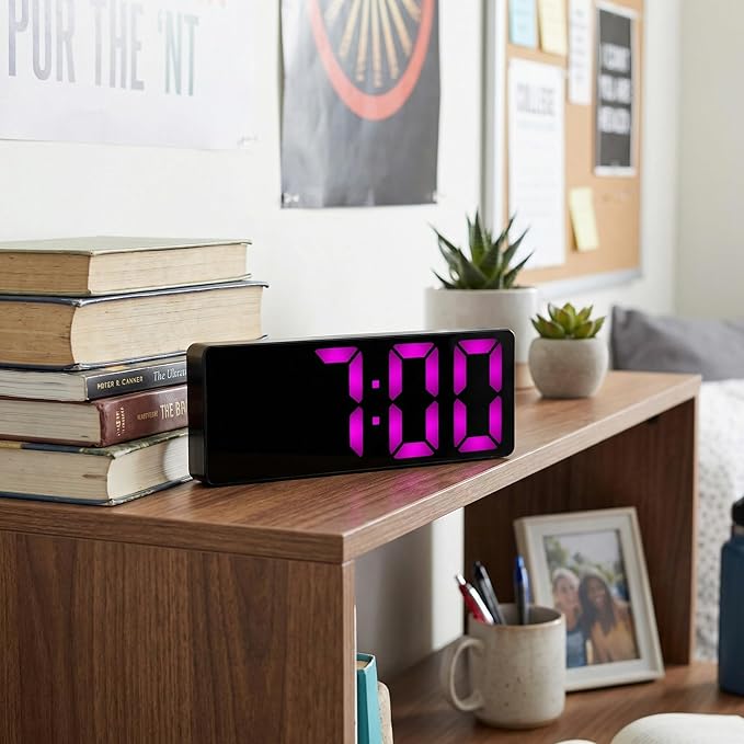 Large Digital Alarm Clock Big Numbers for Seniors & Visually Impaired, 3-Level Dimmable Brightness, Snooze, Used by Plugging for Bedroom, Office, Dorm 6.3" L x 1" W x 2.4" H Pink