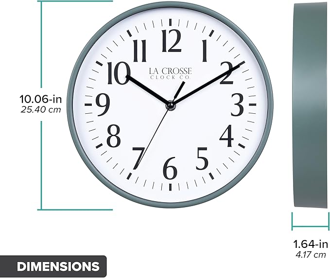 La Crosse Clock 404-3025G 10 Inch Green Basics Analog Quartz Wall Clock