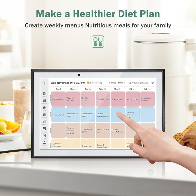 WiFi Digital Calendar Smart Family Planner,Chore Charts, Achievement Rewards, AI Meal Planning, Smart Touchscreen Interactive Display for Schedules and Cloud Photo Desk Bases, Gifts for Women Men, Gifts for Mom Dad, 10.1'' Black