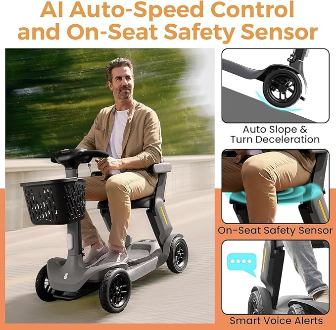 Paiseec S3 Mobility Scooter, Folding Mobility Scooters for Seniors, All Terrain Mobility Scooter, Electric Mobility Scooters for Adults, Folding Mobile Scooter, Auto Speed Control (White, S3-25 Miles)