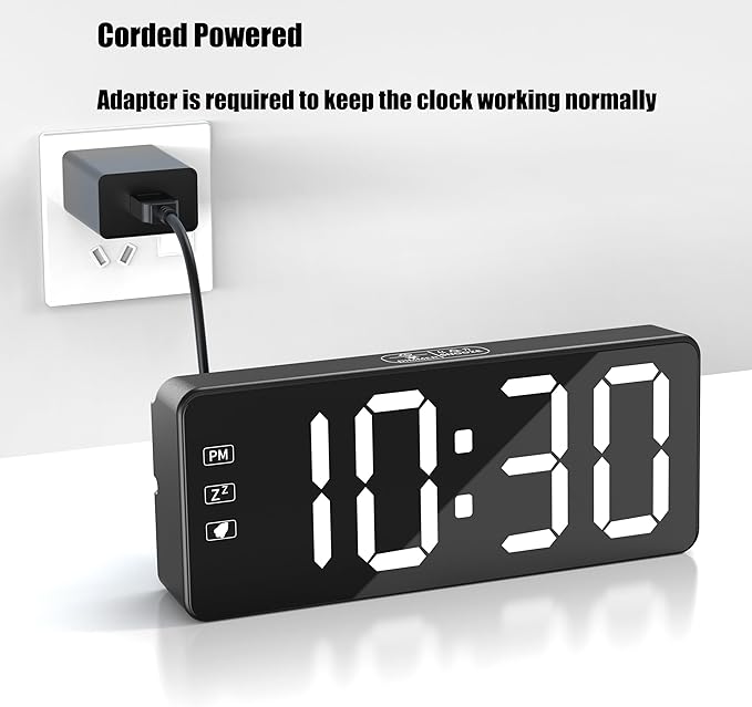 KWANWA Bedside Clock with Oversized Buttons, 2.4'' LED Digits Display, 24H Memory & Battery Save Mode, Ideal for Kitchen/Garage/Hurricane Preparedness (Includes 59" Charging Cable)