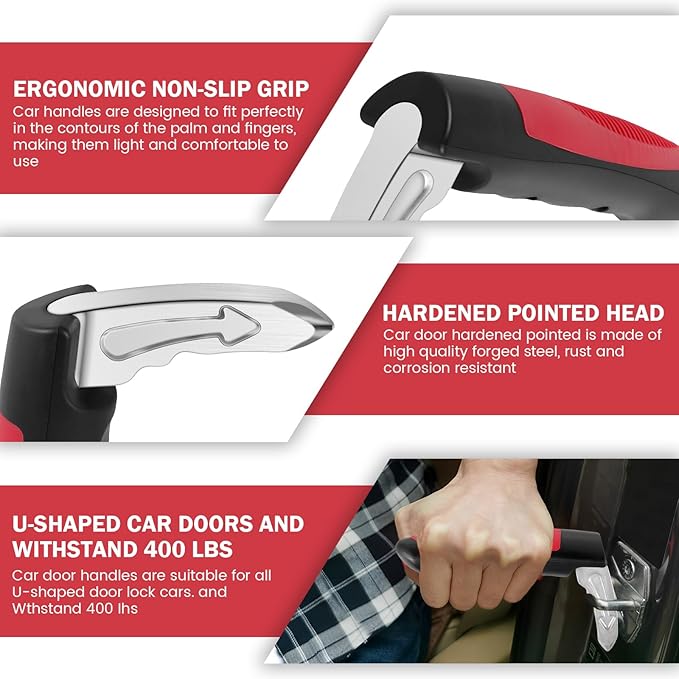 2 Pcs Car Door Handle,Multifunction Car Handle Assist for Elderly and Handicapped, 3 in 1 Automotive Door Assist Handle, Seatbelt Cutter, Window Breaker for Seniors,Car Emergency Tool (red)