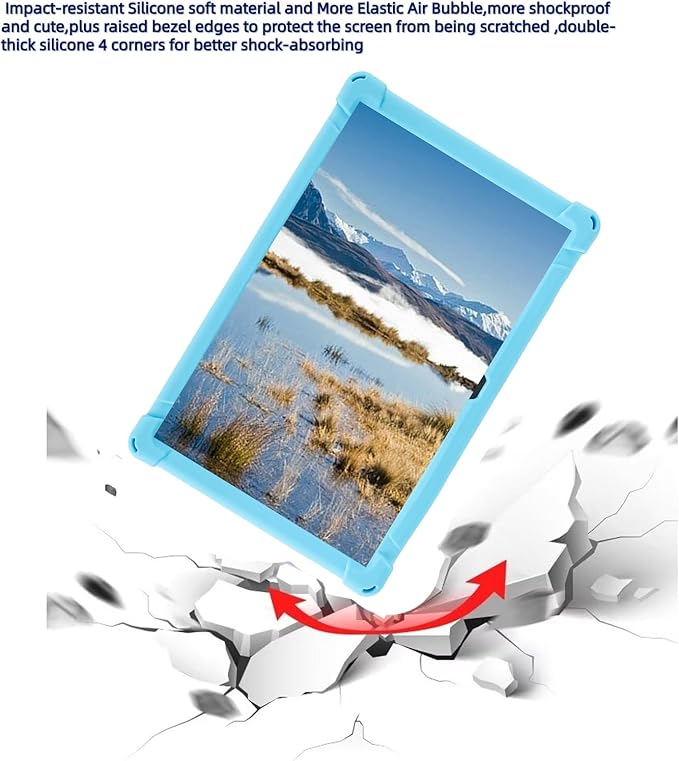 Silicone Tablet Case 360 Rotating Kickstand/Handle and Shoulder Strap Stylus Pen Soft Cover Compatible with JJGJ/QDDQ/AWOW TB02 10.1" Blue