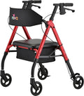 NOVA Star 6 Foldable Rollator Walker for Seniors, Wide Padded Backrest with Seat, 6” All-Terrain Wheels, Easy-Grip Locking Hand Brakes, Height Adjustable, Red