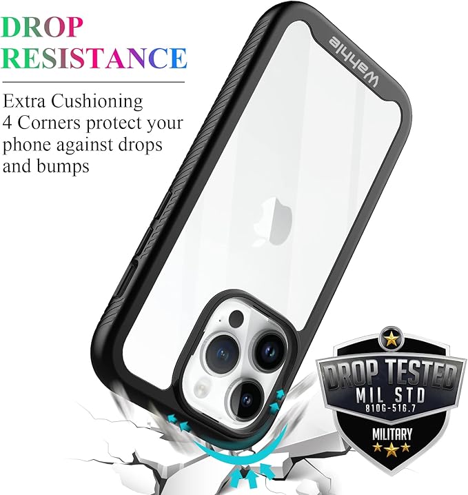 wahhle Compatible with iPhone 14 Pro Case, Full-Body Protection Phone Cover with Screen Protector Built-in, Touch Sensitive, Anti Scratch Shockproof TPU Bumper Case for 14 Pro 6.1 Inches-Black/Clear