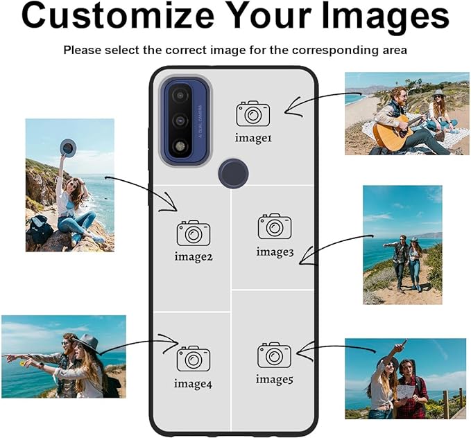 Styletify Customized Photo Case for Motorola Moto G Pure 6.5 inch, Personalized Collage Design Phone Cover, Custom Picture Black Silicone Soft Slim Rubber Case, Gift for Couple Lover Bestie