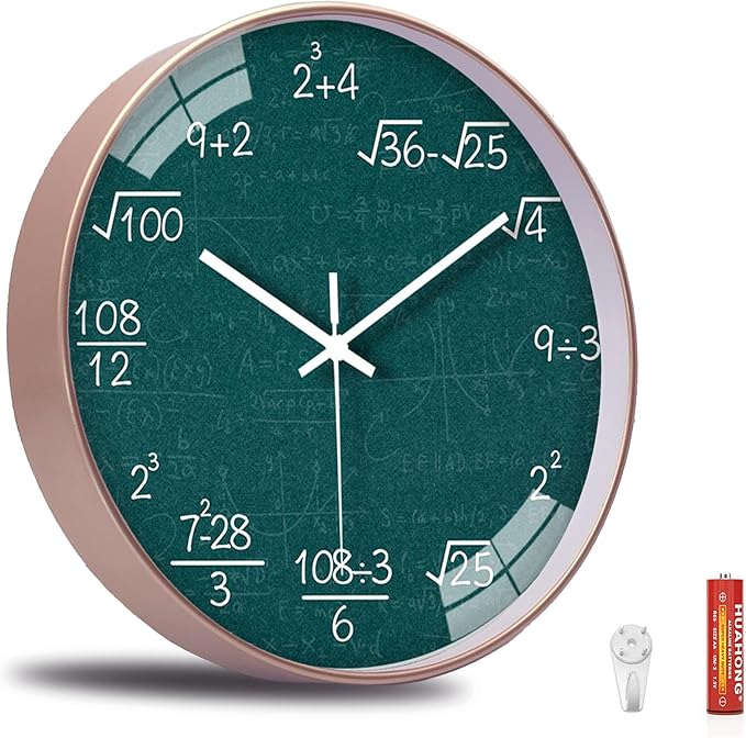 QINFIEY 12 Inch Math Wall Clock Silent Non Ticking Movement Quality Quartz Wall Clock for Office Classroom/School/Home/Kitchen/Living Room Wall Decorations (Blue)