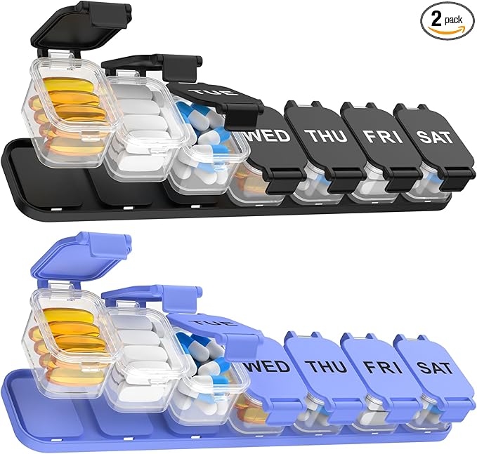 2-Pack Extra Large Weekly Pill Organizer 7-Day Travel Pill Box XL