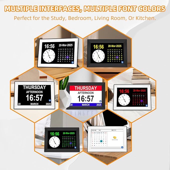 10.1" Touch Screen Digital Clock for Seniors with Date and Time for Elderly,Medicine Reminders,Dementia Alzheimers Clocks for Seniors, 64 Alarm 58 Reminders, Auto DST,Thanksgiving Gift (Black)