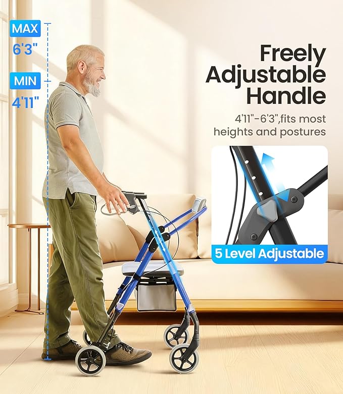 Walker for Seniors, Z11 All Terrain Walker with Ergo Seat, 380 lbs Weight Capacity, Height Adjustable