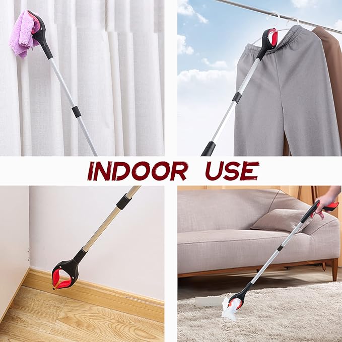 2 Pack Grabber Reacher Tool, 32" Reaching Assist Tool, Foldable Claw Pick Up Stick, Trash Litter Picker, Hand Grabbers, Long Arm Extender (Red)