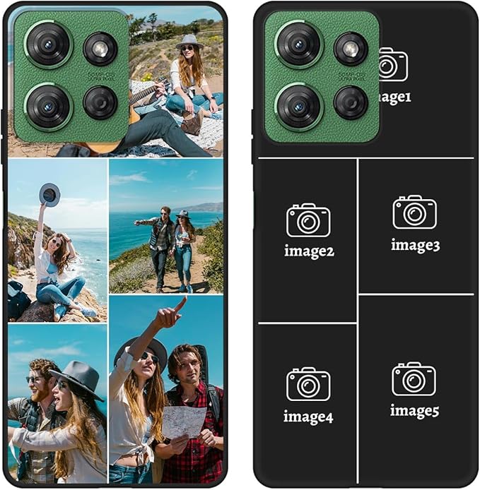 Customized Photo Case for Motorola Moto G 5G 2026 6.7 inch, Personalized Collage Design Phone Cover, Custom Picture Black Silicone Soft Slim Rubber Case, Gift for Couple Lover Bestie