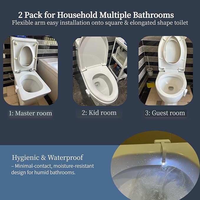 2 Pack Rechargeable Toilet Night Lights with 16-Color Motion Detection - Novelty Bathroom Bowl Light - Cool Funny Birthday Gag Stocking Stuffer Gadget Gifts for Adult Kids Men Father Dad Boys Toddlers