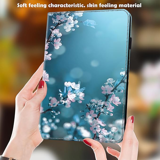 Dteck for Galaxy Tab S6 Lite (10.4") Tablet Case 2024/2022/2020 (SM-P620/P610), PU Leather Slim Folio Case with Adjustable Stand, Lightweight Protective Cute Cover with Stylus Pen Loop (Plum Blossom)