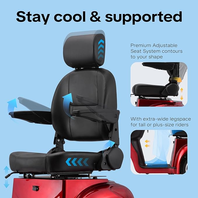 Super Large Electric 3 Wheel Mobility Scooters, 800W Wheelchair Device, 500 LBS Capacity Electric Wheelchair for Seniors & Adults, Speed Adjust, Remote Key, Receive Ready to Ride (RED RED)
