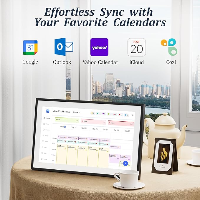 LOOFII 15.6 Inch Smart Digital Calendar – 1920×1080 Full HD Touchscreen Calendar & Family Planner with Chore Chart & Meal Planner, Wall-Mountable (Black White)