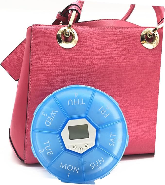 Compartments Electronic Medication Reminder Pill Box with Alarm Clock Portable Weekly Pill Organizer for Patients See-Through Lids and Day Markings Blue English Edition