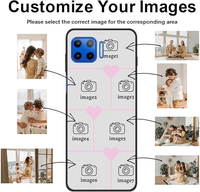 Personalized Photo Case for Motorola Moto G 5G Plus 6.7 inch, Thin Slim Soft Rubber Black Phone Cover, Custom Picture Collage Pink Heart Cute Case for Women Girl, Gift for Birthday Anniversary
