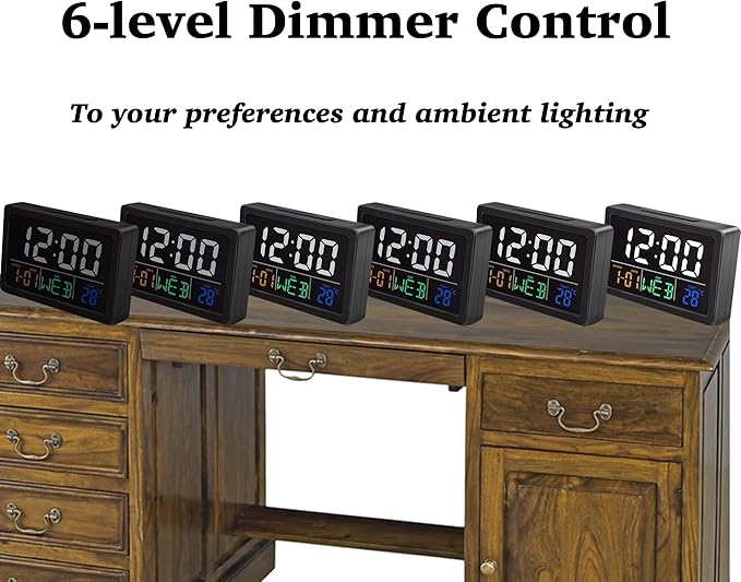 RQG Alarm Clock for Bedrooms, 5.5" Large LED Digital Alarm Clock, Desk Clock for Living Room with Temperature Calendar Snooze, Adjustable Volume, Gift for Heavy Sleepers Students Elderly