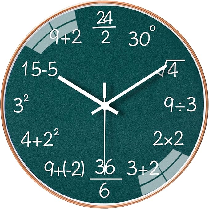 QINFIEY 10 Inch Math Wall Clock Silent Non Ticking Movement Quality Quartz Wall Clock for Office Classroom/School/Home/Kitchen/Living Room Wall Decorations (Green)