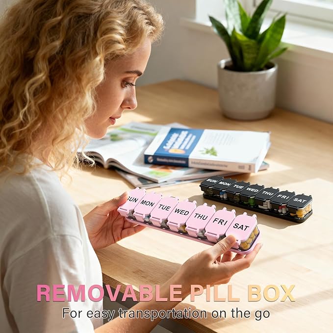 2-Pack Extra Large Weekly Pill Organizer 7-Day Travel Pill Box 7 Compartments