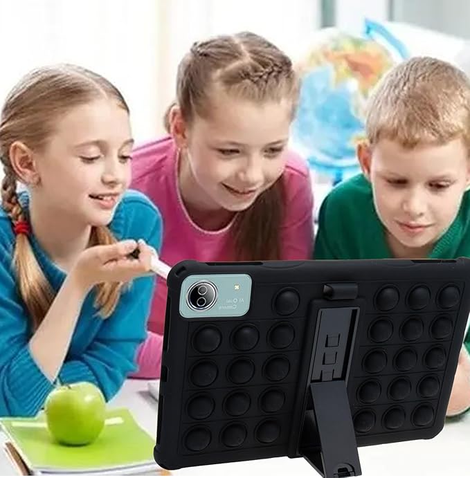 Silicone Tablet Case for DOOGEE T20 Ultra/T40 Pro,Built-in Adjustable Stand and Shoulder Strap Stylus Pen Compatible with Headwolf HPad6 Pro 12 inch Black