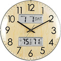Nbdeal 13-Inch Analog Silent Wall Clock with Calendar Temperature & Humidity (Natural)