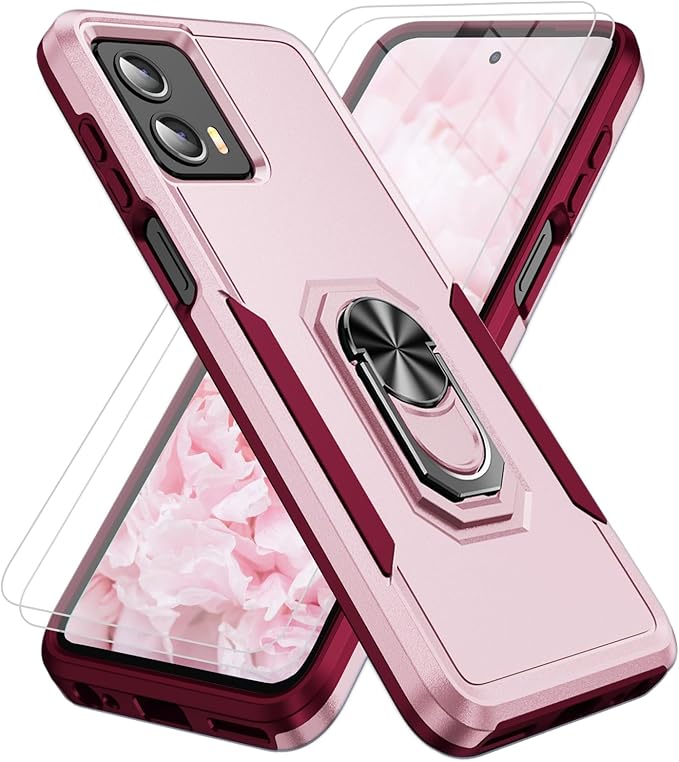 for Moto 5G 2023 Case (XT 2313) [Not Fit Power/Stylus] [15 FT Military-Grade Drop Protection], Motorola G 5G 2023 Case with 2X Tempered Glass Screen Protector, Case for Moto G 5G 2023 (Pink)