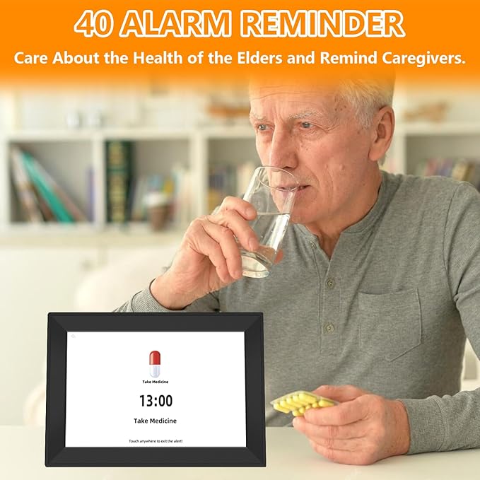 Bgift 10.1Inch Touch Screen Digital Alarm Clock for Seniors,with Date and Day of Week, Auto DST 64 Alarms 40 Reminder,Digital Calendar for Elderly,Auto Dimmable Gifts