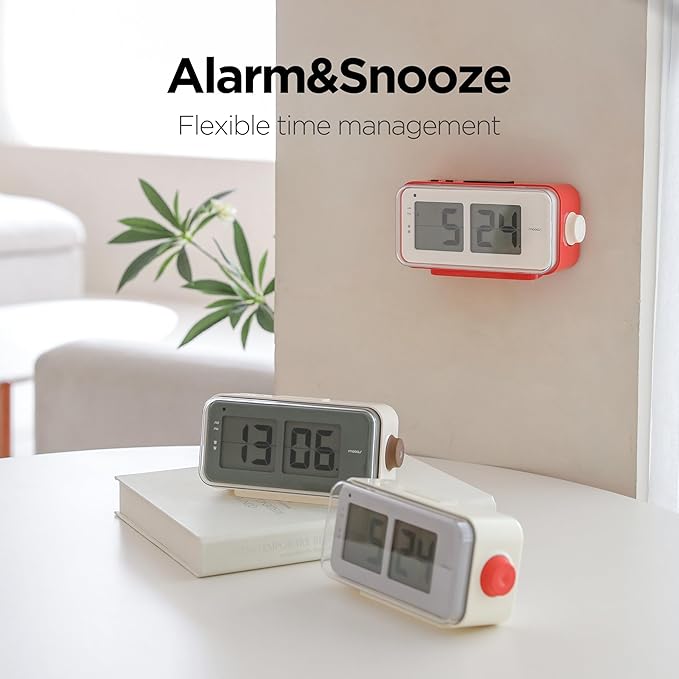 mooas Retro Flip Clock, Auto Flip Alarm Clock, Battery Powered, AM/PM, Home Décor Ideal for Home Office School Hotel Café (Cream)