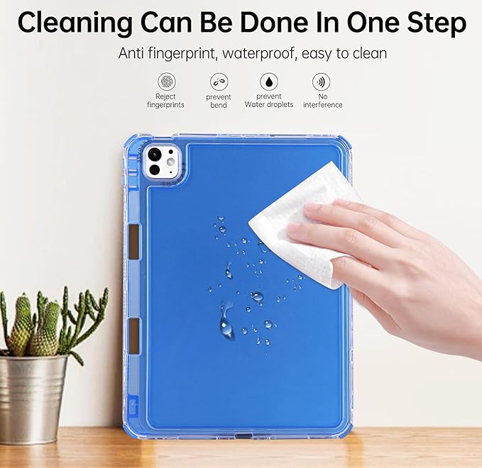Dteck for iPad Pro/Air 13" (M5/M4/M3/M2), Pro 12.9" (6th/5th/4th/3rd Gen) Clear Case with Pencil Holder/Screen Protector Film/Stylus, 3 Layers Protective Lightweight Slim Cute Transparent Cover, Blue