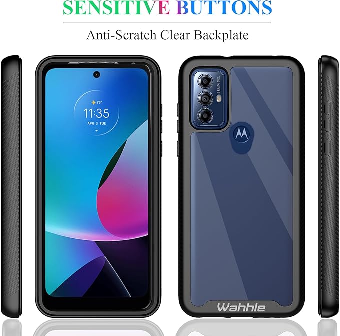 Wahhle Compatible with Moto G Play 2023, G Power 2022, G Pure Case - Full Body Screen Protector, Shockproof Slim Fit Bumper Phone Cover - Black/Clear