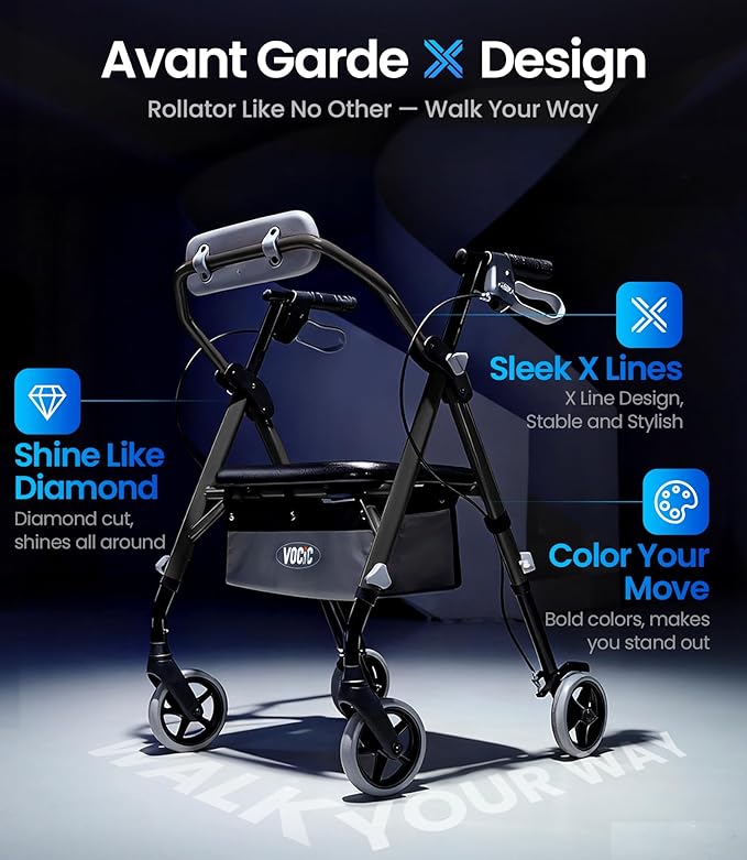 Walkers for Seniors, Z11 Rollator Walker with Seat, Max 380 lbs, Avant Walkers with Ergo Seat & Backrest, Foldable Rollator Adjustable Height, All Terrain Walker, Lightweight