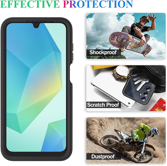 wahhle Compatible with Samsung Galaxy A26 5G Case, Built in Screen Protector Full Body Shockproof Slim Fit Bumper Protective Phone Cover for A26 4G/5G Men Women-Black/Clear