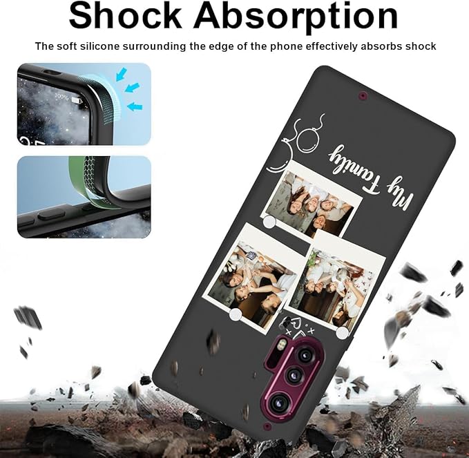 Custom Multi Photos Case for Motorola Moto Edge Plus/Edge+ 2020-6.7 inch, Personalized Gift for Men Women, Customized Collage Text Picture Phone Cover, Soft Rubber Shockproof Protective Case, Black