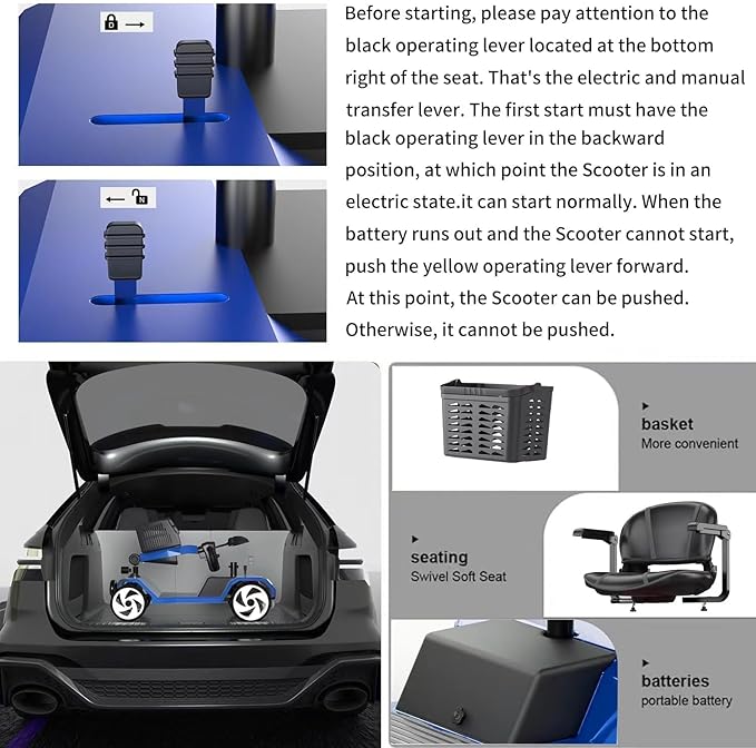 Heavy Duty Wheel Mobility Scooters for Seniors & Adults 350-400 lbs Capacity - 350W All Terrain Fast Mobility Scooter Long Range Power Extended Battery with Charger and Basket Included (Large X08)