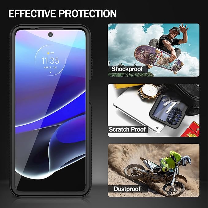 wahhle Compatible with Moto G Stylus 5G 2022 Case (Not Fit 2021 Version), Built in Screen Protector Full Body Shockproof Slim Fit Bumper Protective Phone Cover for G Stylus 5G 2022-Black/Clear