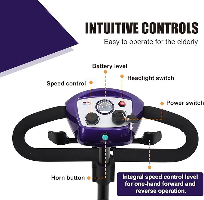 4 Wheel Metro Mobility Scooter for Adults-Motorized Scooter for Seniors-300 lbs Max Weight Capacity-Long Range and Removable Battery-300W Powerful Motor-M1 Purple