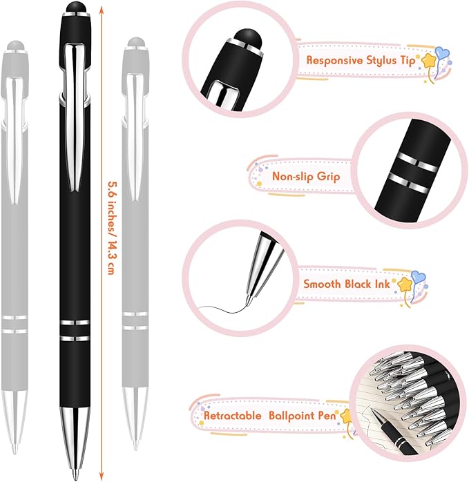 Yeaqee 200-Pack Ballpoint Pen with Stylus Tip Click Black