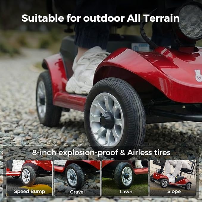 Paiseec Mobility Scooters for Seniors & Adults, Powered Mobility Scooters, 4 Wheel Foldable Mobility Scooter, All Terrain, LED Headlight & Dual Baskets for Outdoor, 350 lb Capacity, FDA Cleared (Red)