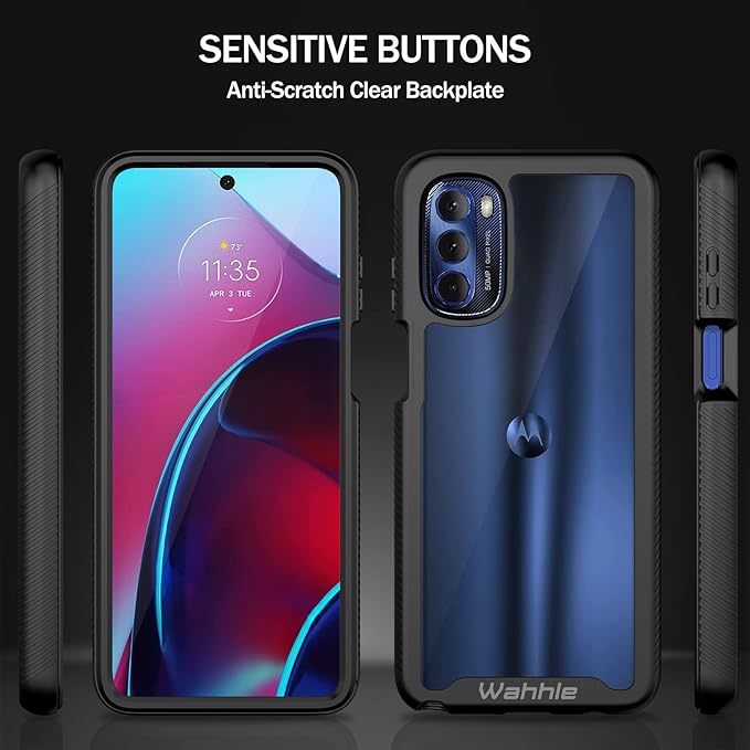 Wahhle Moto G Stylus 2022 4G Case - Built-In Screen Protector, Full Body Shockproof, Slim Fit Bumper, Black/Clear