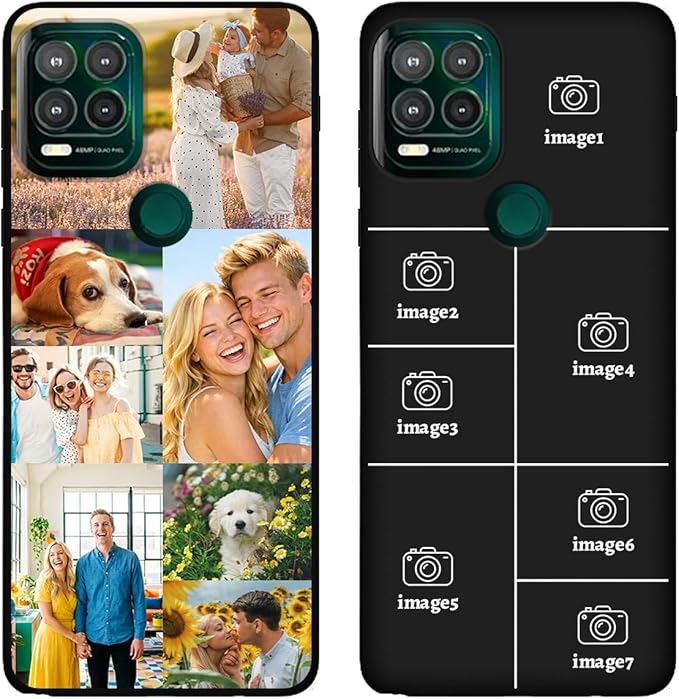 Custom Personalized Case for Motorola Moto G Stylus 5G 2021 6.8", Customized Multiple Photos Collage Text Phone Cover, Full Body Shockproof Soft Silicone Case, Anti-Scratch, Wireless Charging, Black