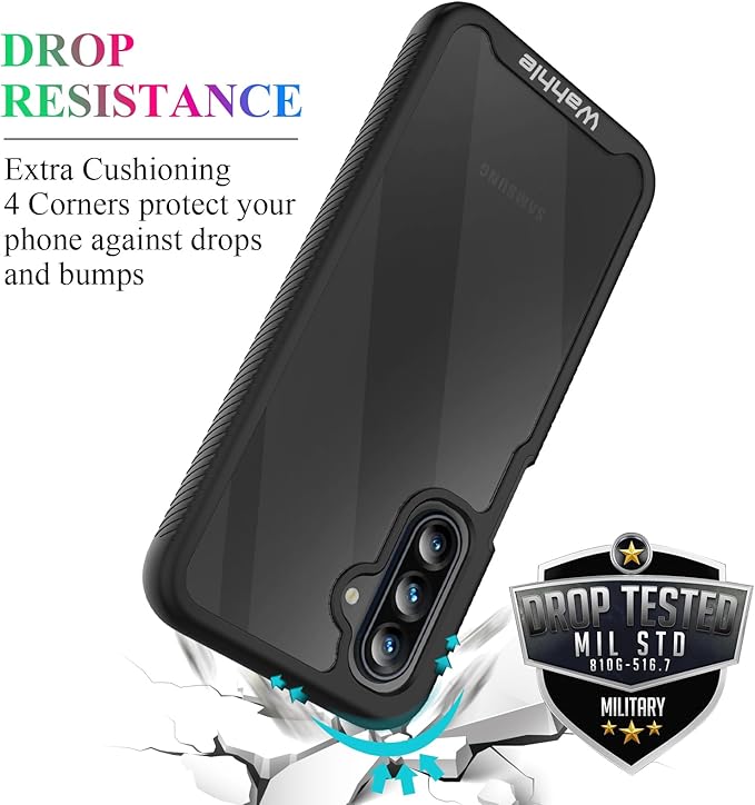 wahhle Compatible with Samsung Galaxy A17 5G Case, Built in Screen Protector Full Body Shockproof Slim Fit Bumper Protective Phone Cover for A17 4G/5G Men Women-Black/Clear