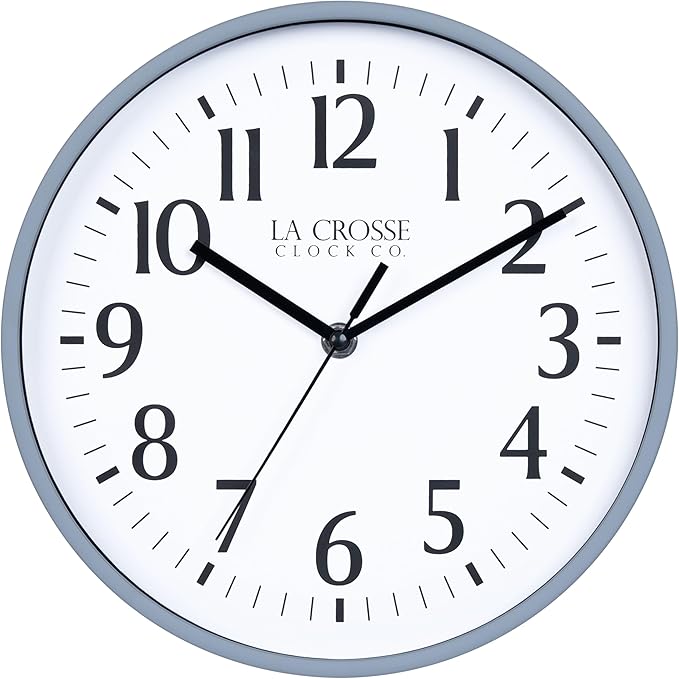 La Crosse Clock 404-3025GB 10 Inch Gray Blue Basics Analog Quartz Wall Clock