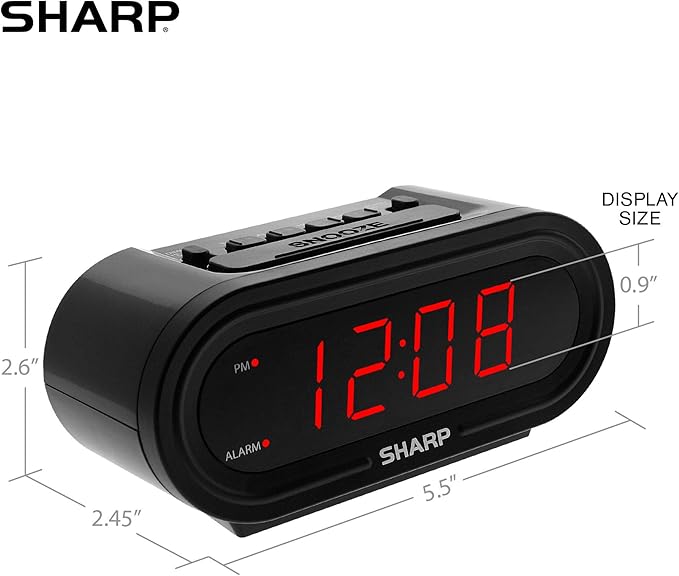 Sharp AccuSet Automatic Smart Alarm Clock – Self-Setting Digital Clock, Auto Time & DST Adjustment, Easy-Read Red LED Display, Battery Backup, Simple Plug-and-Play Clock for Seniors & Bedrooms